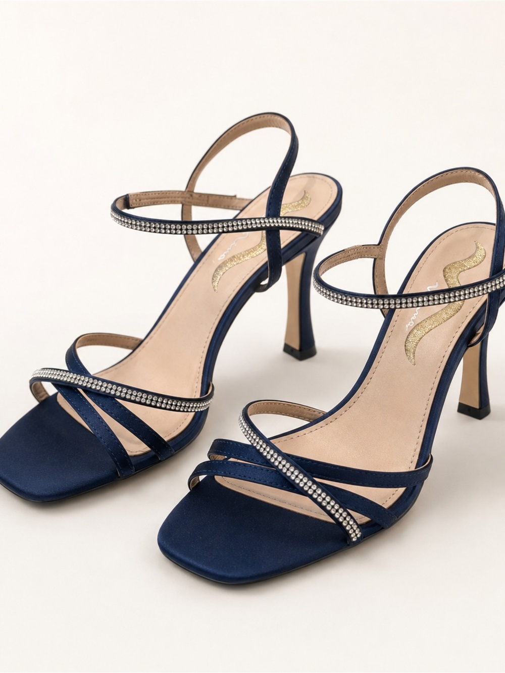 Nina Amillia Navy Blue Rhinestone Strappy Heels Sandals Size 8.5
